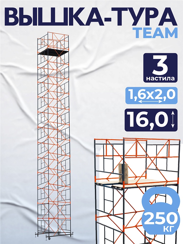 Вышка-тура TeaM ВСП 1.6х2.0, 16.0 м фото 1